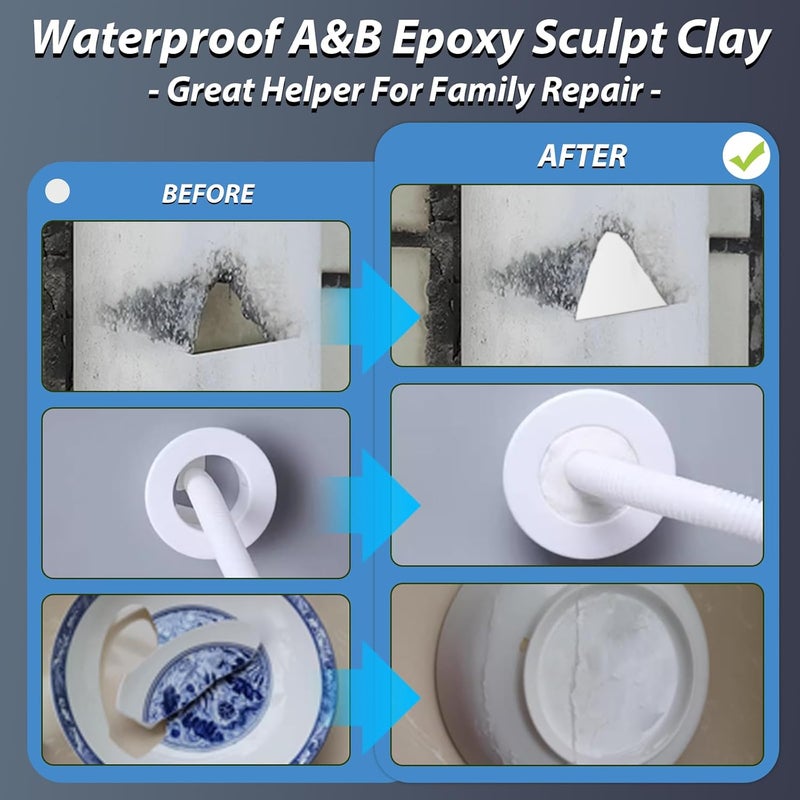 KCUT Epoxy Sculpt Clay, 2 Pound White Epoxy Sculpt Pool Putty for Leaks Underwater Self-Hardening Modeling Compound AB High Adhesive Epoxy Putty Magic Sculpt Clay for Sculpting Modeling Repairing Filling - Image 4